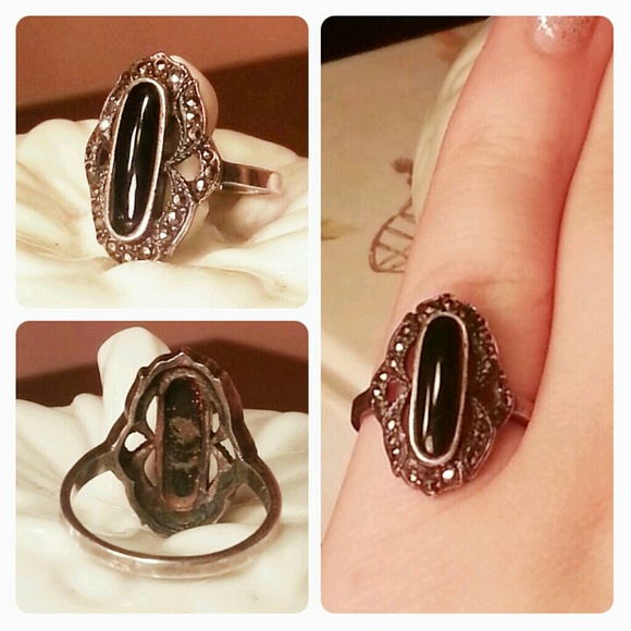 💍 Antique Sterling Silver Black Onyx Ring