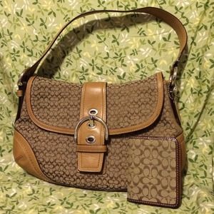 Brown coach handbag with ID wallet