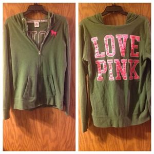 Green PINK Zip up hoodie