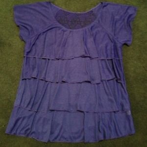 ❌❌SOLD❌❌ Purple Ruffle Top with Lace Panel on Back