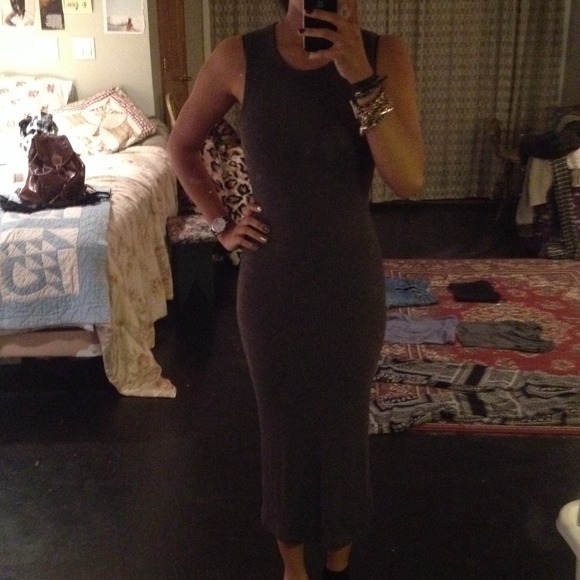 Brass/grey ribbed maxi dress