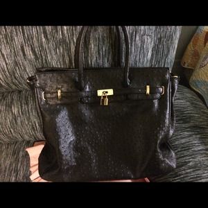 Black Faux Ostrich Skin Handbag (JustFab)