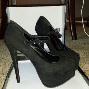 Black suede platform Mary Jane