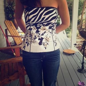 White House Black Market Floral Zebra Bustier