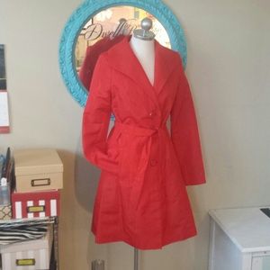 LIPSTICK RED TRENCH COAT! NEVER BEEN WORN!