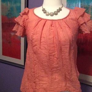 Peach sheer ruffle sleeve top