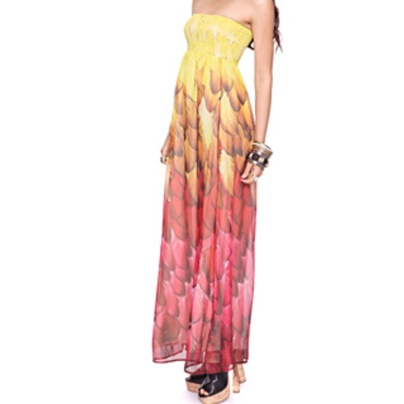Forever 21 feather print tube maxi dress