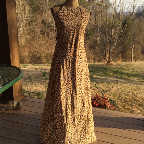 Cheetah print cross back maxi dress