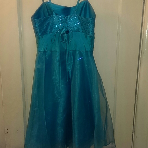 Turquoise Sequins Party Dress - Picture 2 of 4
