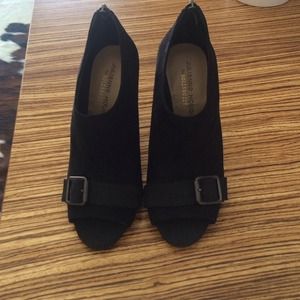 Black peep toe booties.