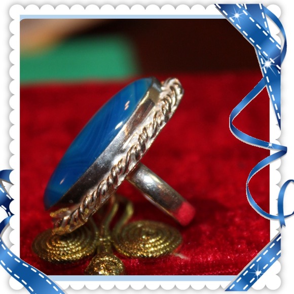 SS plated Blue Agate ring - Picture 2 of 2