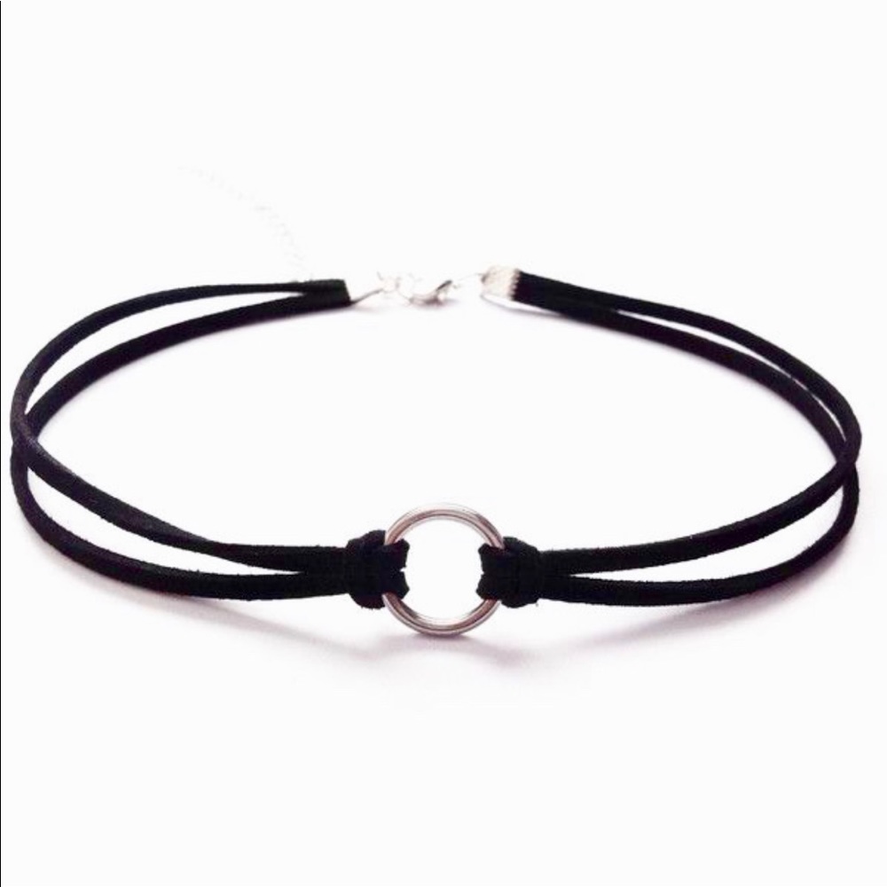 Gold circle and black suede choker necklace - Picture 5 of 7