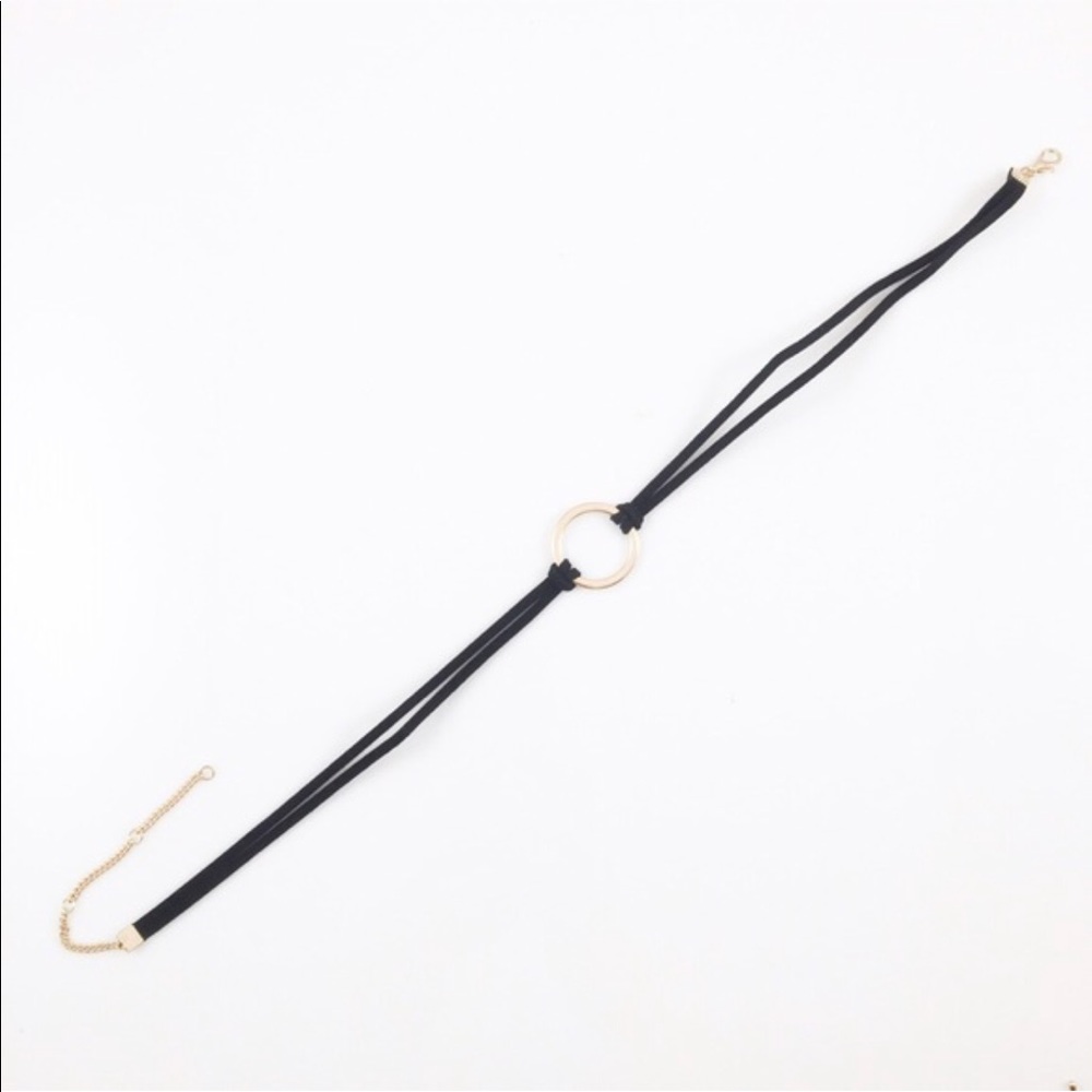 Gold circle and black suede choker necklace - Picture 7 of 7