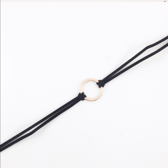 Gold circle and black suede choker necklace - Picture 3 of 7