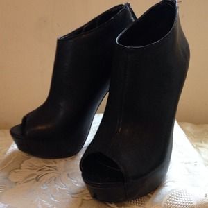 Black peep toe high heel bootie