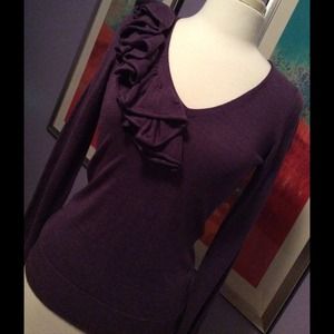 Ruffled detail soft knit sweater