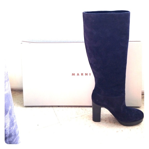 Marni blue suede black heel boots size 6.5