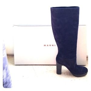 Marni blue suede black heel boots size 6.5