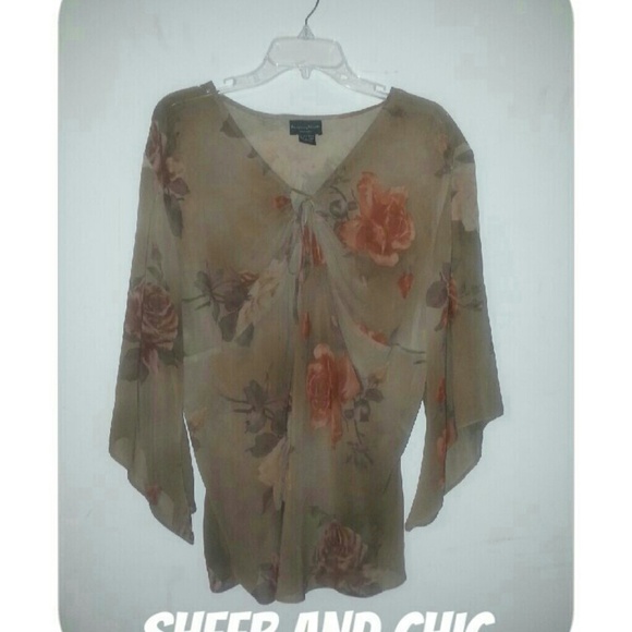 Light weight brown, tan, & orange sheer top.
