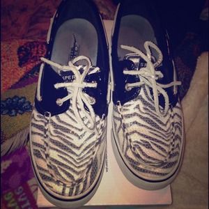 Zebra print sequin sperrys