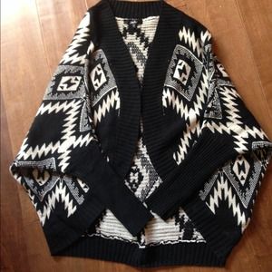 Black and cream Aztec print oversized cardigan