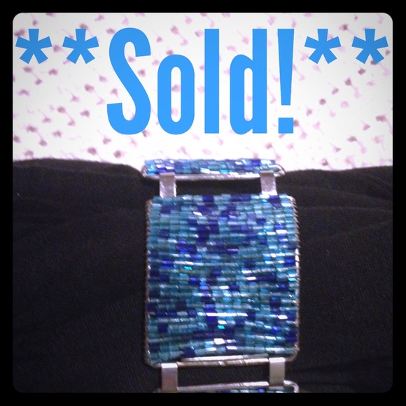 **Sold!** Blue Beaded Handmade Cuff Bracelet
