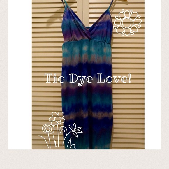 DONATED Teal, blue, purple tie dye spring dress!