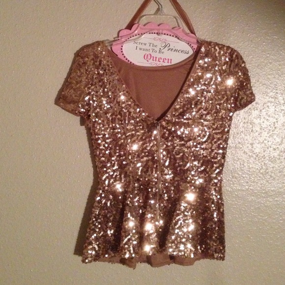 Tops - Gold Sequin Peplum Blouse. Tops - Gold Sequin Peplum Blouse.