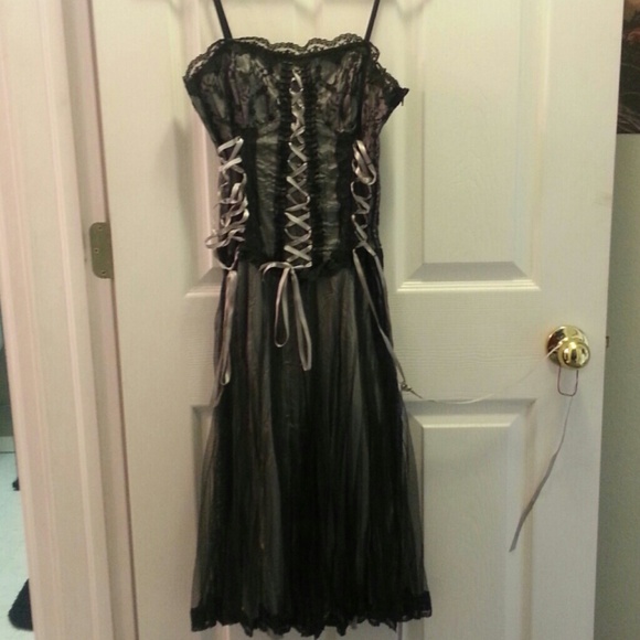 Lace silver and black Corset Dress goth punk cute!