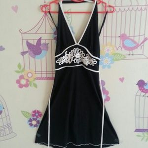 Black & ivory trim dress