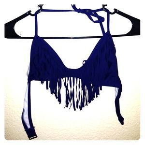 Navy blue fringe swim top