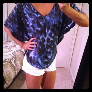 Express small silk blouse blue summer spring