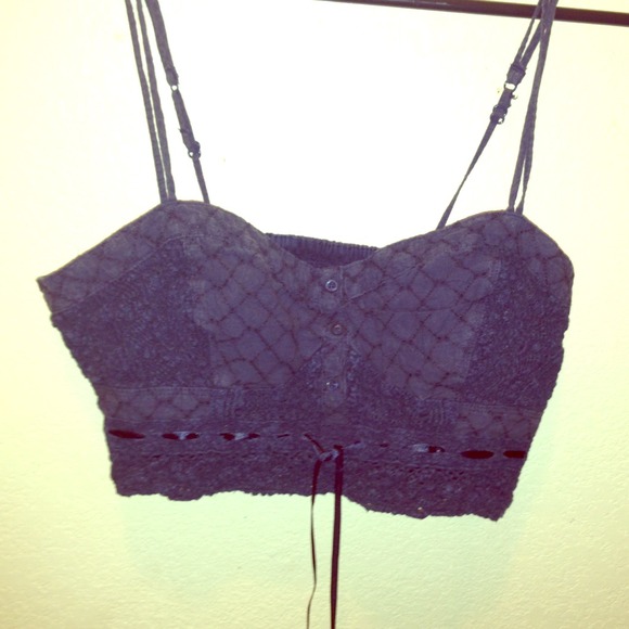 Navy blue peasant crop top