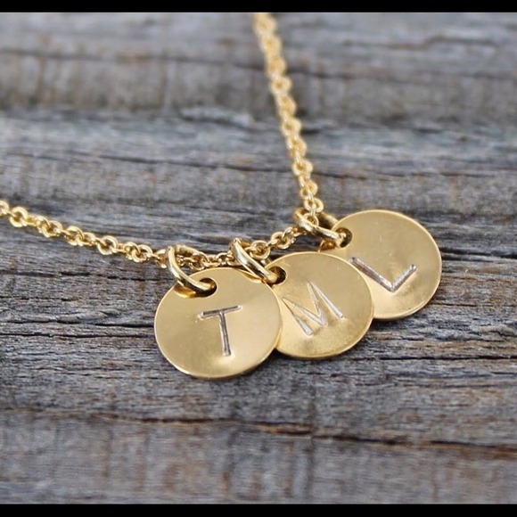 Tiny initial hand stamped necklace. Gold or silver