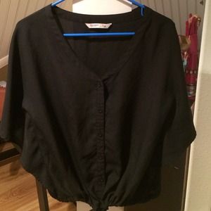 Simple yet sweet black drawstring top.