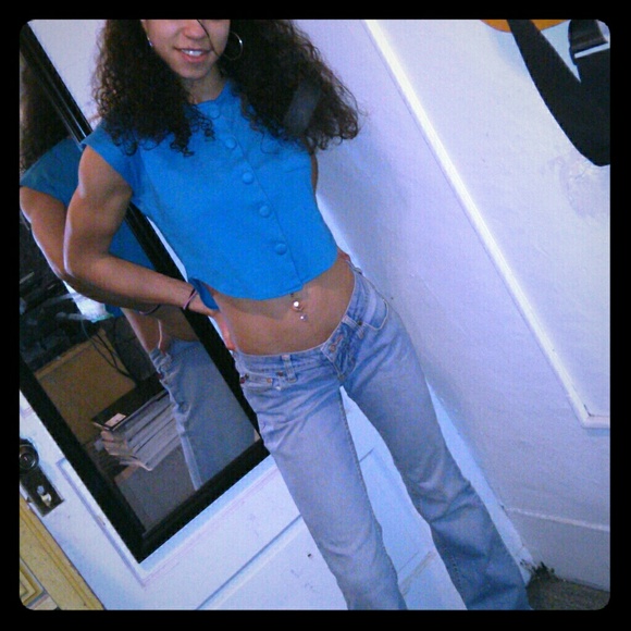 Sky blue boot cut bleached jeans