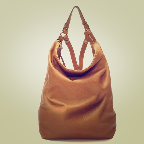 Zara Brown Tan Leather Gold Bucket Bag Backpack