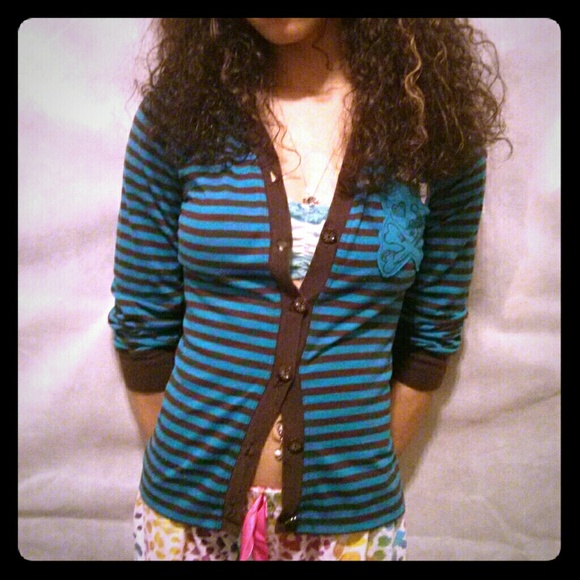 Blue/White striped button up over jacket