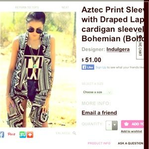 Aztec print sleeveless cardigan Size s/m