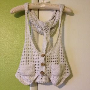 ***TRADED*** White Crochet Vest w/ Hood.