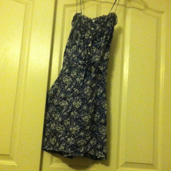 Dark blue and white dress.