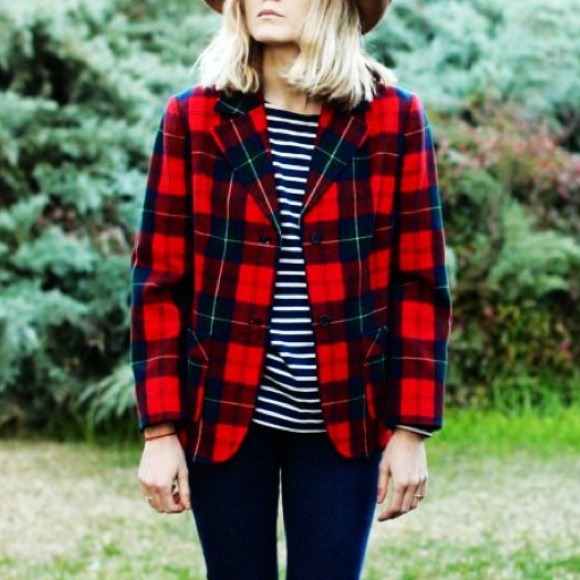 Express Jackets & Blazers - 🌲 Express Red Tartan Plaid Blazer Jacket