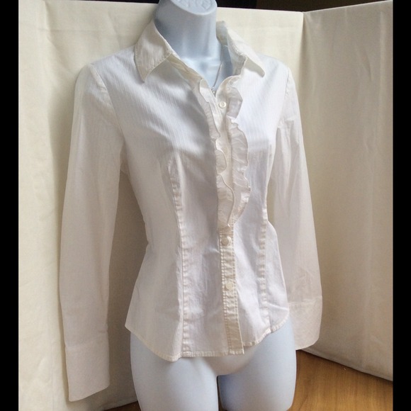 ALFANI  White Blouse with Ruffle and French Cuffs