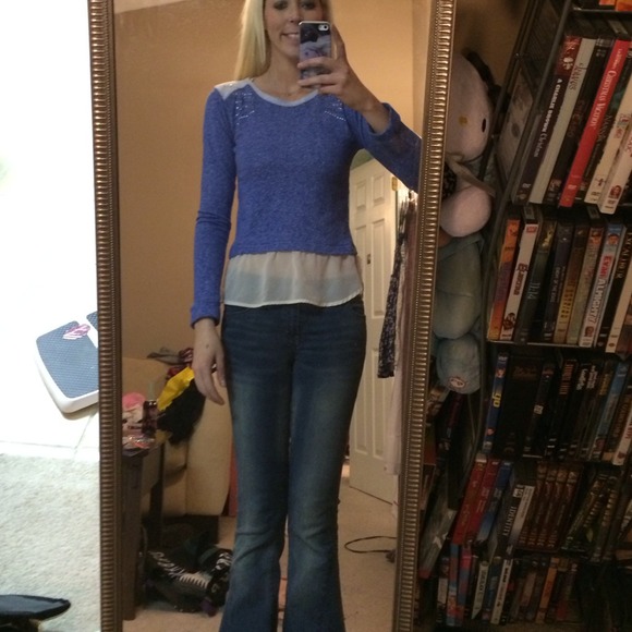 ⬇️PRICE DROP⬇️blue sweater with chiffon bottom! - Picture 3 of 3