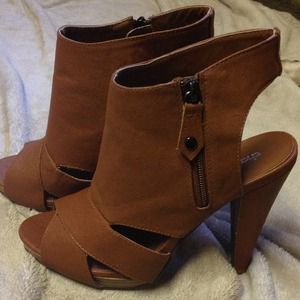 Tan High Heeled Booties