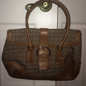 Reduced! Signature and brown leather Coach purse