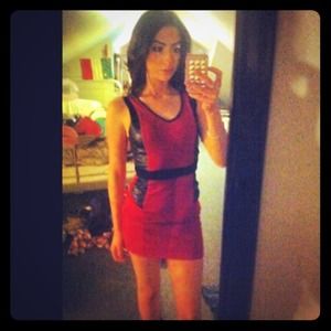 Sexy red dress with leather !