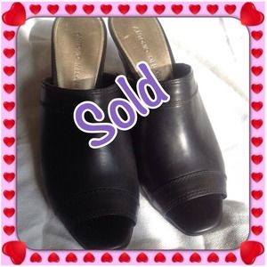 Black and Brown Wedge Open Toe Mule