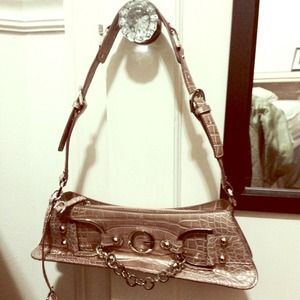 Neutral brown snakeskin textured guess purse