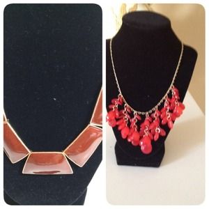 🎀Chic brown necklace & coral red necklace  bundle
